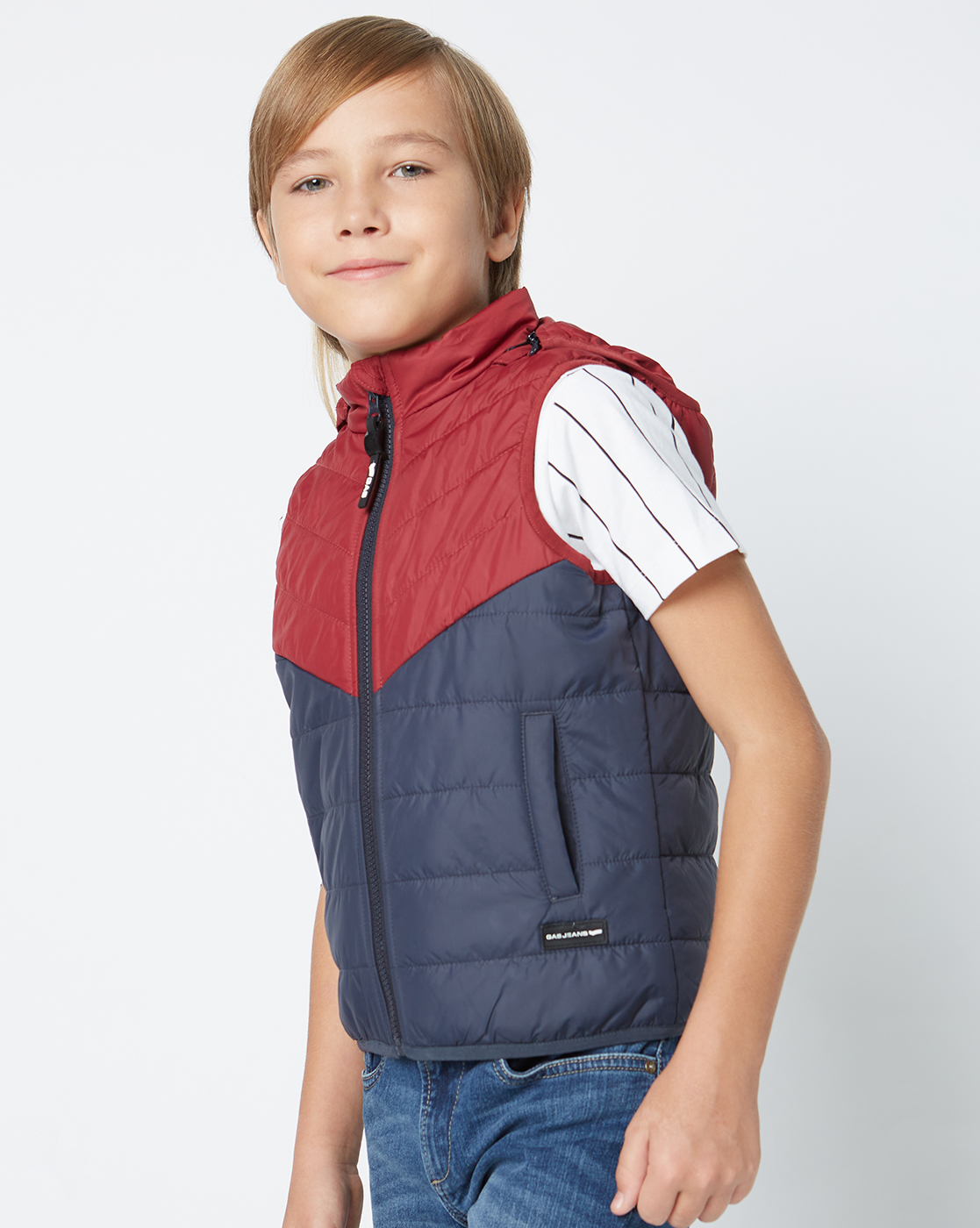 Gas Kids Boys Navy Color Block Quilted Jacket